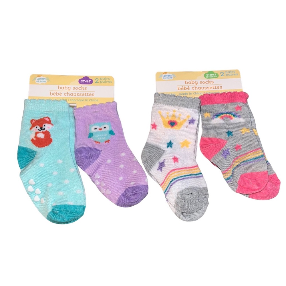 Toddler Girls Socks 2T-4T / 2 Packs of 2 Each